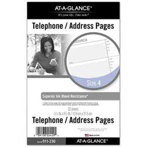 at-a-glance day runner telephone and address pages, refill, loose-leaf, undated, for planner, 5-1/2" x 8-1/2", size 4, 32 sheets/pack (011-230)