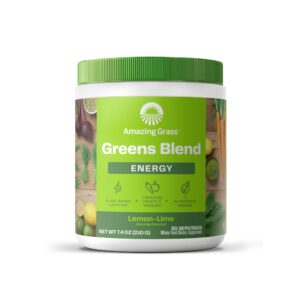 amazing grass green superfood energy: smoothie mix, super greens powder & plant based caffeine with green tea and flax seed, nootropics support, lemon lime, 30 servings