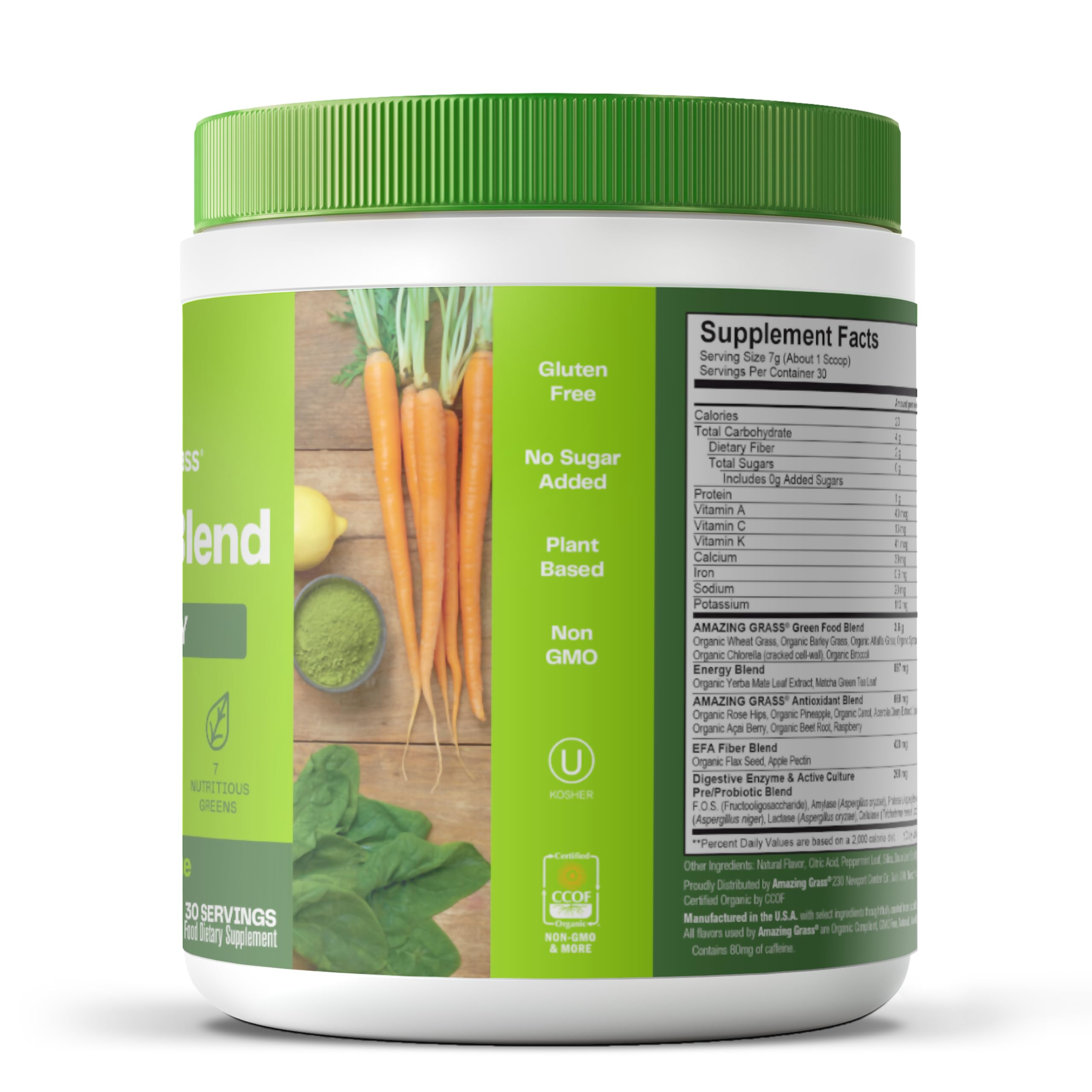 Amazing Grass Green Superfood Energy: Smoothie Mix, Super Greens Powder & Plant Based Caffeine with Green Tea and Flax Seed, Nootropics Support, Lemon Lime, 30 Servings