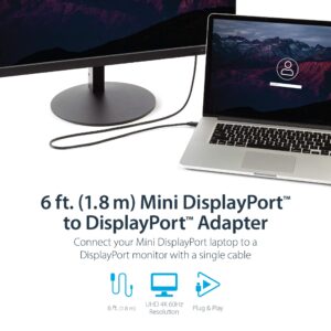 StarTech.com 3 ft Mini DisplayPort to DisplayPort 1.2 Adapter Cable M/M - DisplayPort 4k with HBR2 support - 3 feet Mini DP to DP Cable (MDP2DPMM3),Black