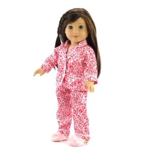 18 inch emily rose doll clothes/clothing fits american girl dolls - pink leopard pajamas & slippers 18" outfit