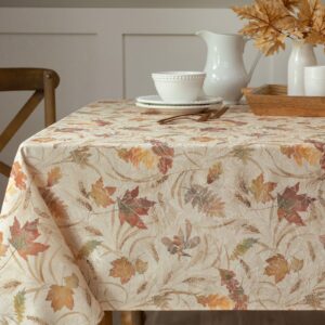 benson mills autumn jacquard printed fabric tablecloth for fall, harvest, and thanksgiving table cloth (natures leaves, 60" x 84" rectangular)