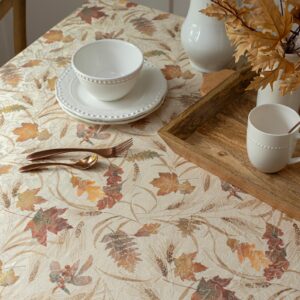 Benson Mills Autumn Jacquard Printed Fabric Tablecloth for Fall, Harvest, and Thanksgiving Table Cloth (Natures Leaves, 60" x 84" Rectangular)