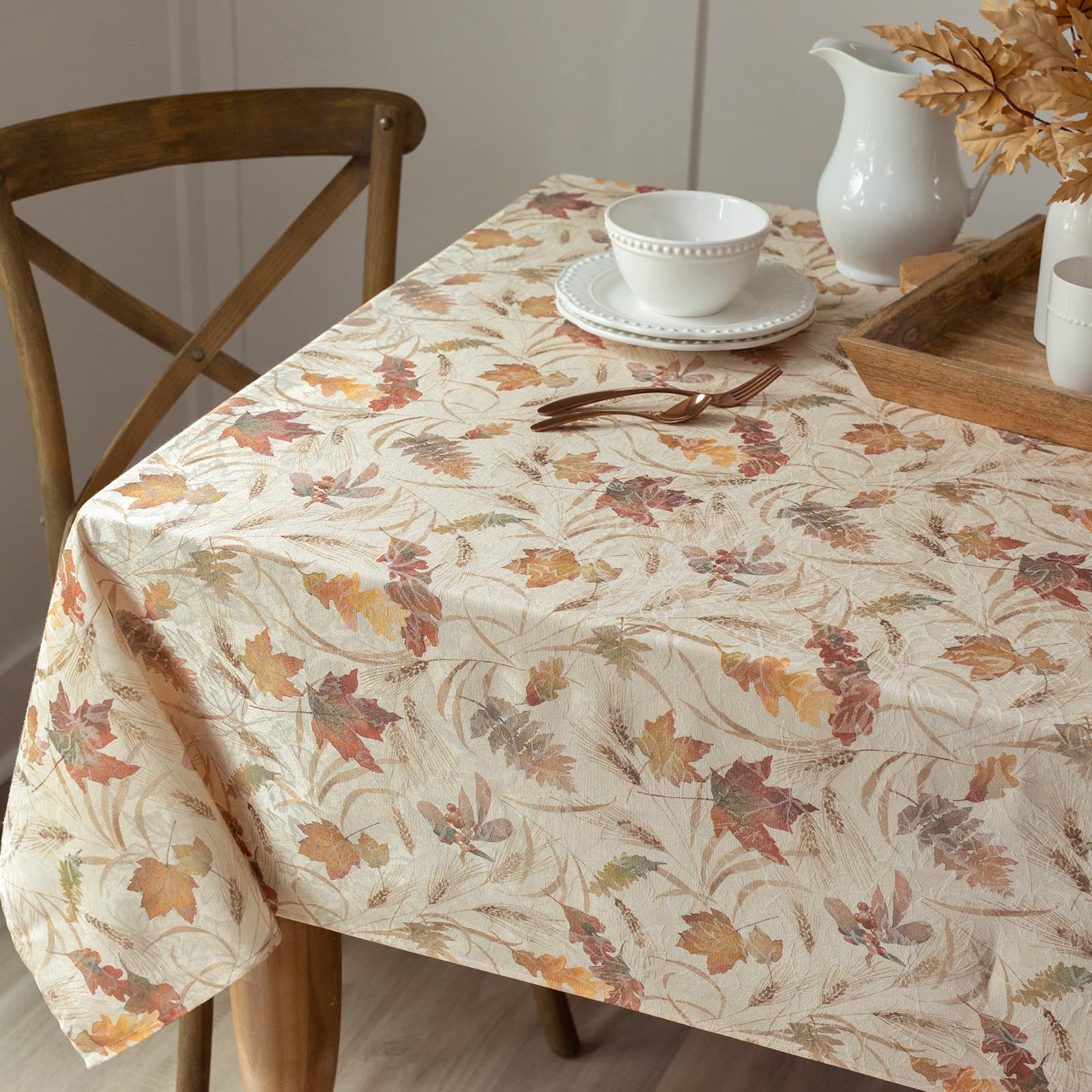 Benson Mills Autumn Jacquard Printed Fabric Tablecloth for Fall, Harvest, and Thanksgiving Table Cloth (Natures Leaves, 60" x 84" Rectangular)