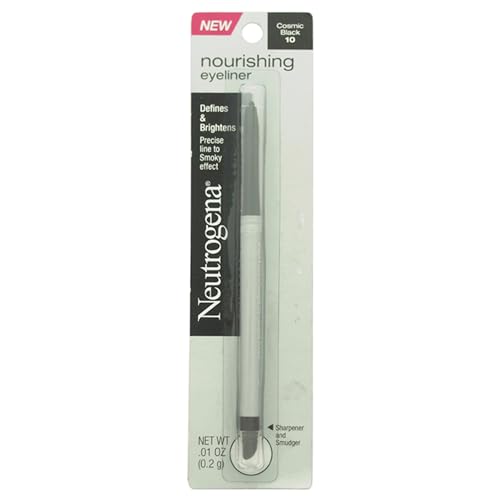 Neutrogena Nourishing Eyeliner Pencil, Built-in Sharpener for Precise Application and Smudger for Soft Smokey Look, Luminous, Nonfading and Nonsmudging Cosmic Black 10, 01 oz