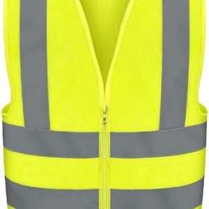 Neiko 53940A High Visibility Safety Vest with Reflective Strips | Size Medium | Neon Yellow Color | Zipper Front | For Emergency, Construction and Safety Use