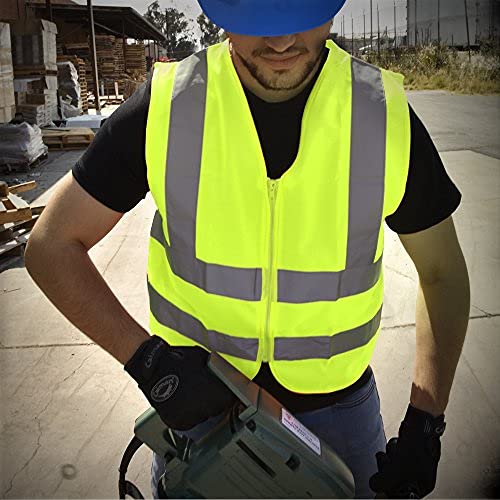 Neiko 53940A High Visibility Safety Vest with Reflective Strips | Size Medium | Neon Yellow Color | Zipper Front | For Emergency, Construction and Safety Use