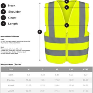 Neiko 53940A High Visibility Safety Vest with Reflective Strips | Size Medium | Neon Yellow Color | Zipper Front | For Emergency, Construction and Safety Use