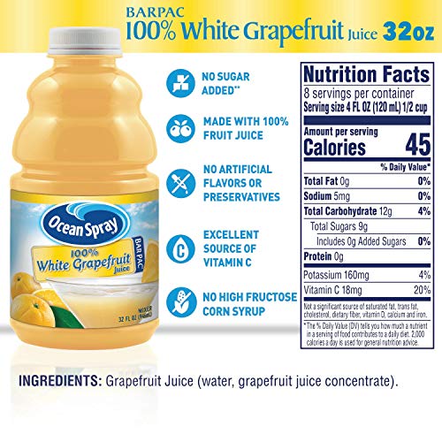 Ocean Spray White Grapefruit Mixer Bottle, 32 Fl Oz (Pack of 12)