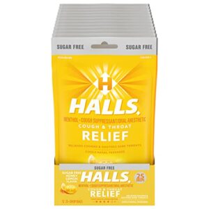 halls relief honey lemon sugar free cough drops, 12 packs of 25 drops (300 total drops)