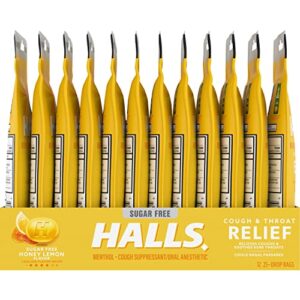 HALLS Relief Honey Lemon Sugar Free Cough Drops, 12 Packs of 25 Drops (300 Total Drops)