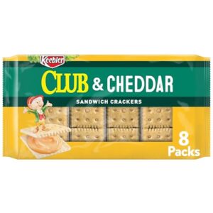 keebler sandwich crackers, single serve snack crackers, lunch snacks, club and cheddar, 11oz tray (8 packs)