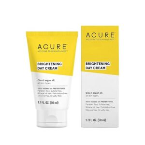 acure brightening day cream - radiant skin day cream with cica & argan oil - moisturizes, evens tone - 100% vegan formula - all skin types - soothing & nourishing ingredients - 1.7 fl oz