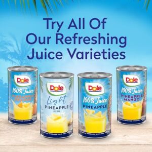 Dole 100% Pineapple Juice, No Added Sugar, Excellent Source of Vitamin C, 100% Fruit Juice, 6 Fl Oz (Pack of 6), 48 Total Cans, Packaging May Vary