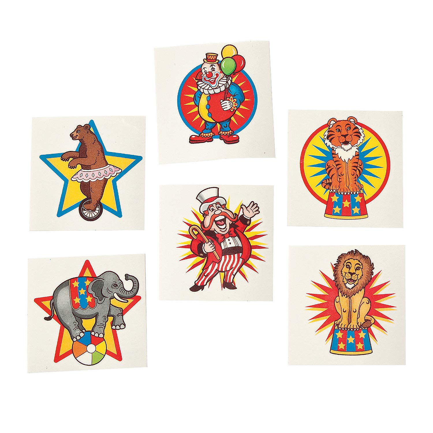 Fun Express Carnival Big top Circus Tattoos | 2 Inch- VBS Vacation Bible School Supplies/Decor - 72 pieces