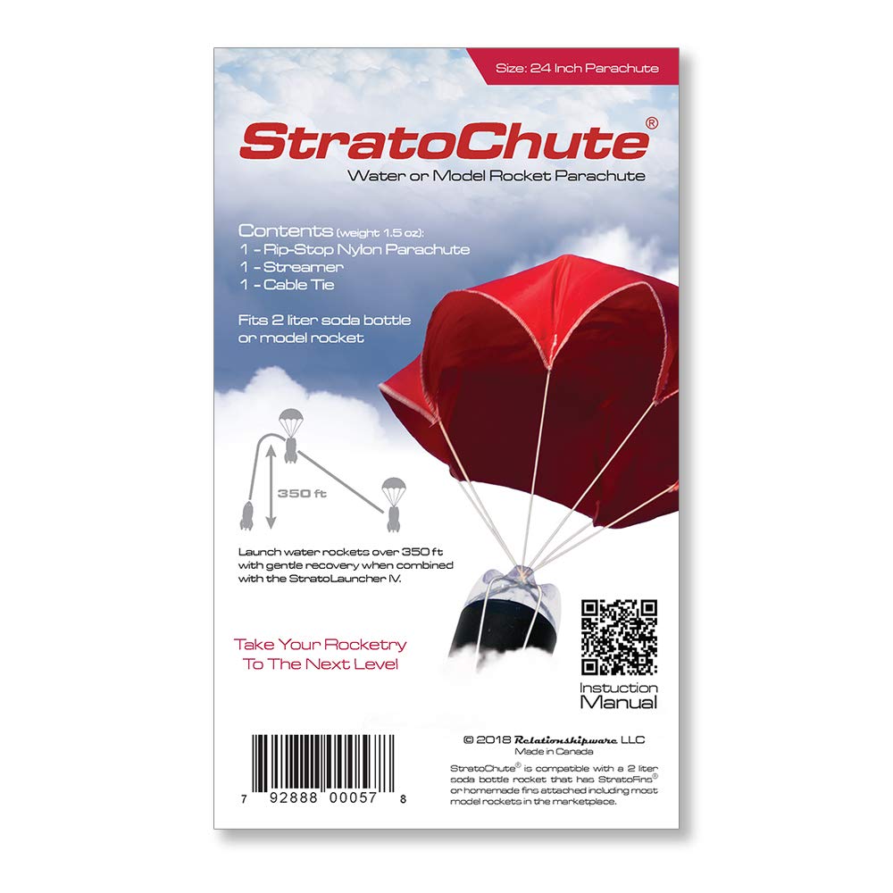 Relationshipware StratoChute 24" Red Rip-Stop Nylon Parachute for Water or Model Rocket