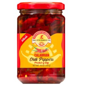 calabrian chili peppers, whole, all natural, non-gmo, original, product of italy, retail glass jar, 10.2 oz, tuttocalabria