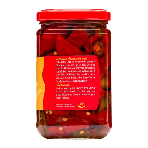 Calabrian Chili Peppers, Whole, All Natural, Non-GMO, Original, Product of Italy, Retail Glass Jar, 10.2 oz, TuttoCalabria
