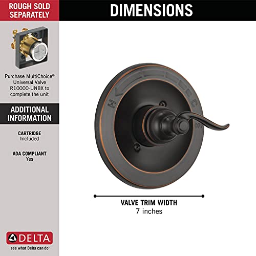 Delta Faucet Windemere 14 Series Single-Function Shower Handle Valve Trim Kit, Oil Rubbed Bronze BT14096-OB (Valve Not Included)