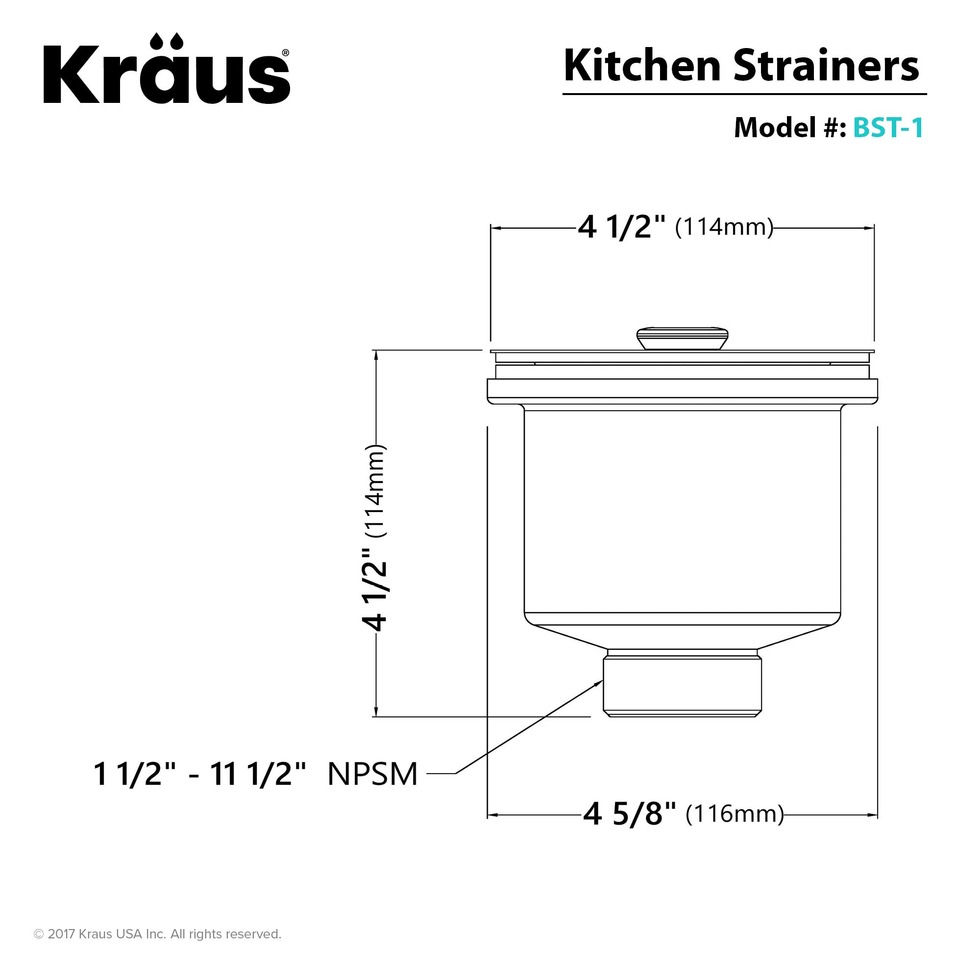 Kraus BST-1 Stainless Steel Basket Strainer, 5" x 5" x 5"