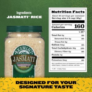 RiceSelect Jasmati Rice, Long-Grain Jasmine Rice, Premium Gluten Free Rice, Non-GMO, 32 Ounce Jar