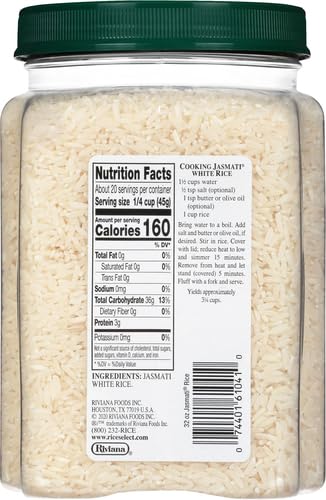 RiceSelect Jasmati Rice, Long-Grain Jasmine Rice, Premium Gluten Free Rice, Non-GMO, 32 Ounce Jar
