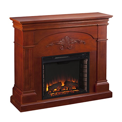 SEI Furniture Sicilian Harvest Traditional Style Electric Fireplace, Warm Brown Mahogany