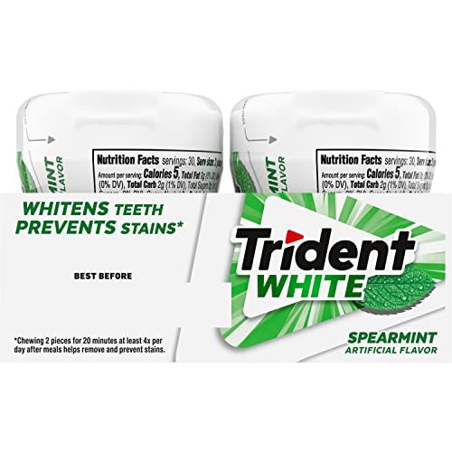 Trident White Spearmint Sugar Free Gum, 4 Bottles of 60 Pieces (240 Total Pieces)