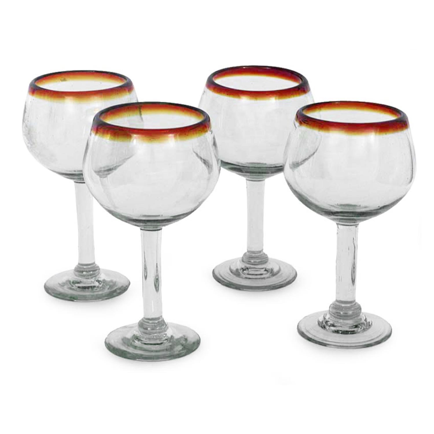 NOVICA Hand Blown Clear Brown Recycled Glass Wine Glasses, 12 Oz 'Amber Globe'(Set Of 4),Brown Clear