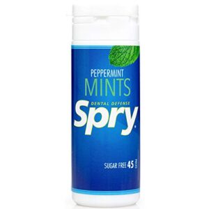 spry xylitol peppermint mints sugar free candy - breath mints that promote oral health, dry mouth mints that increase saliva production, stop bad breath, 45 count (pack of 1)