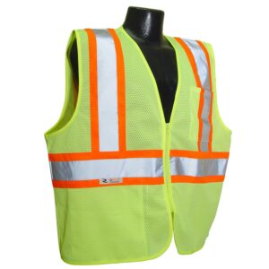 radians sv22-2zgm-l polyester mesh economy class 2 high visibility zipper closure vest with two-tone trim, large, green