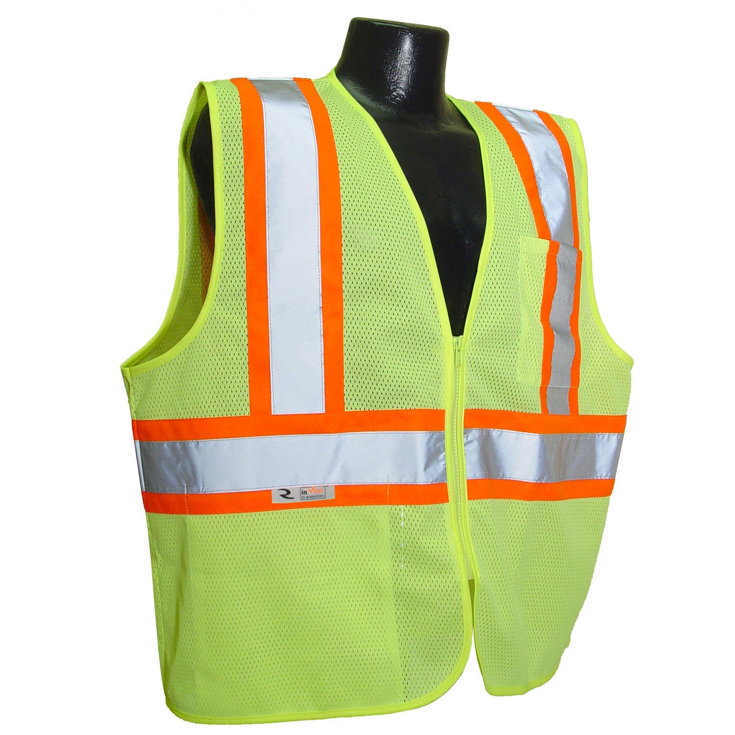 Radians SV22-2ZGM-L Polyester Mesh Economy Class 2 High Visibility Zipper Closure Vest with Two-Tone Trim, Large, Green