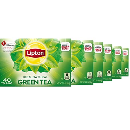 Lipton Green Tea Bags for Health and Wellness, Hot or Iced, 40 Count (Pack of 6)