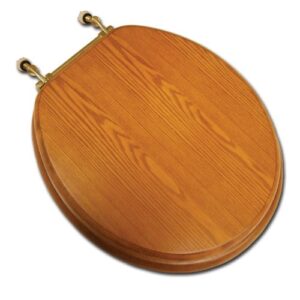decorative wood seat, light oak finish, brass hinge, round closed front with cover