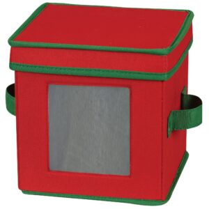 household essentials 530red holiday china storage chest with lid and handles | storage bin for small saucer plates | red canvas with green trim