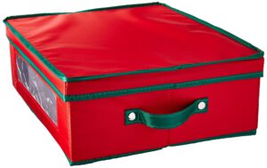 household essentials 538red holiday china dinnerware storage chest for coffee mugs | removable lid | red canvas with green trim