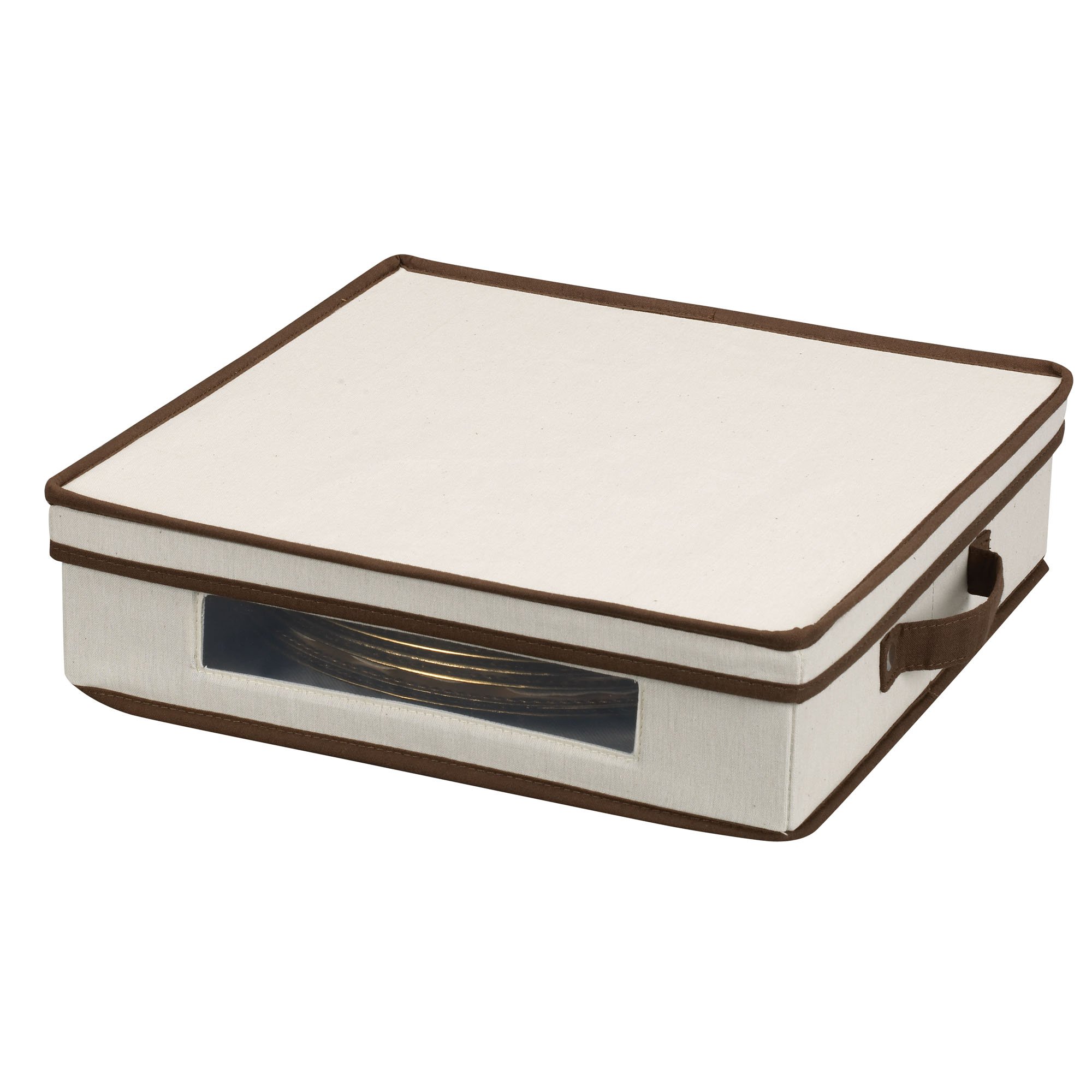 Household Essentials Natural 537 Vision Storage Box with Lid and Handles | Charger Plates and Platters Canvas with Brown Trim