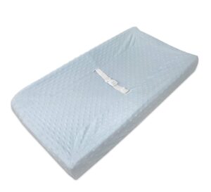 american baby company heavenly soft minky dot fitted contoured changing pad cover, blue puff, for boys and girls