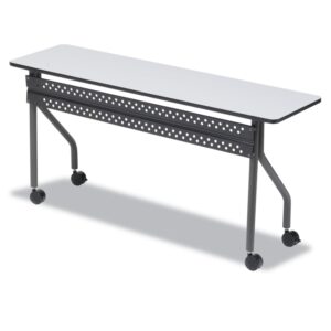 iceberg officeworks mobile training table with two locking wheels, gray and charcoal, 72" l x 18" w x 29" h,grey
