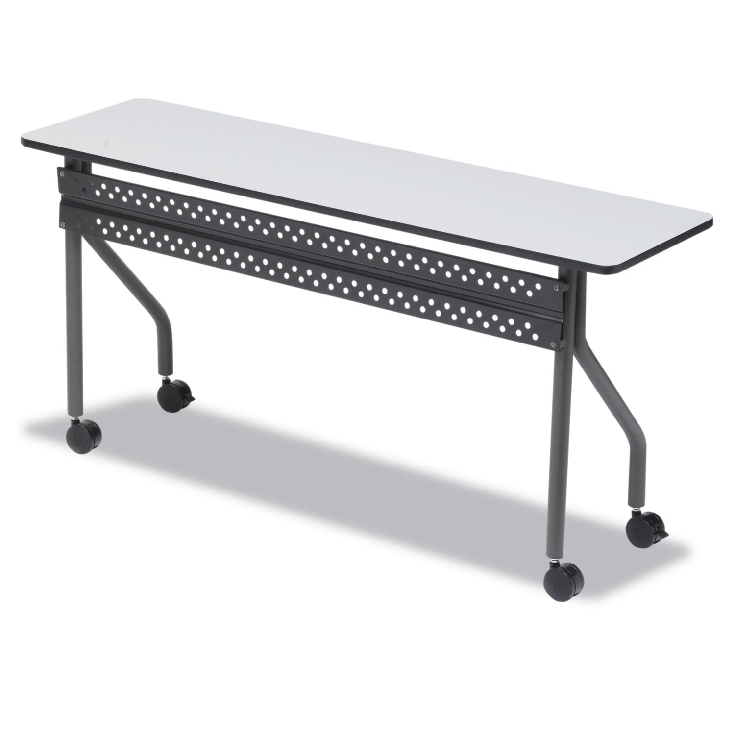 Iceberg Officeworks Mobile Training Table with Two Locking Wheels, Gray and Charcoal, 72" L x 18" W x 29" H,Grey