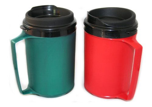 GAMA Electronics 2 ThermoServ Insulated Coffee Mugs 12 oz (1) Green & (1) Red