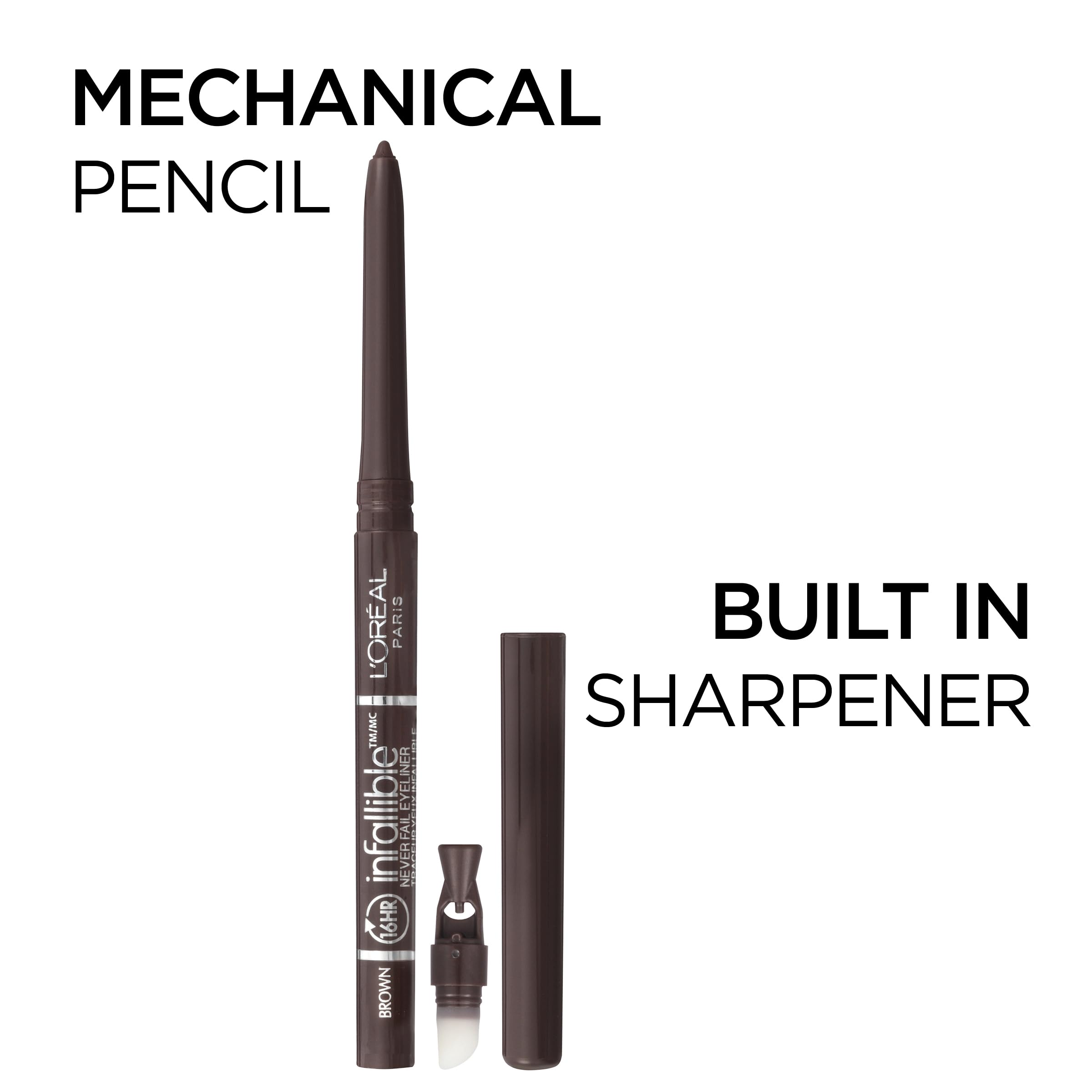 L'Oreal Paris Makeup Infallible Never Fail Original Mechanical Pencil Eyeliner with Built in Sharpener, Black Brown, 1 Count
