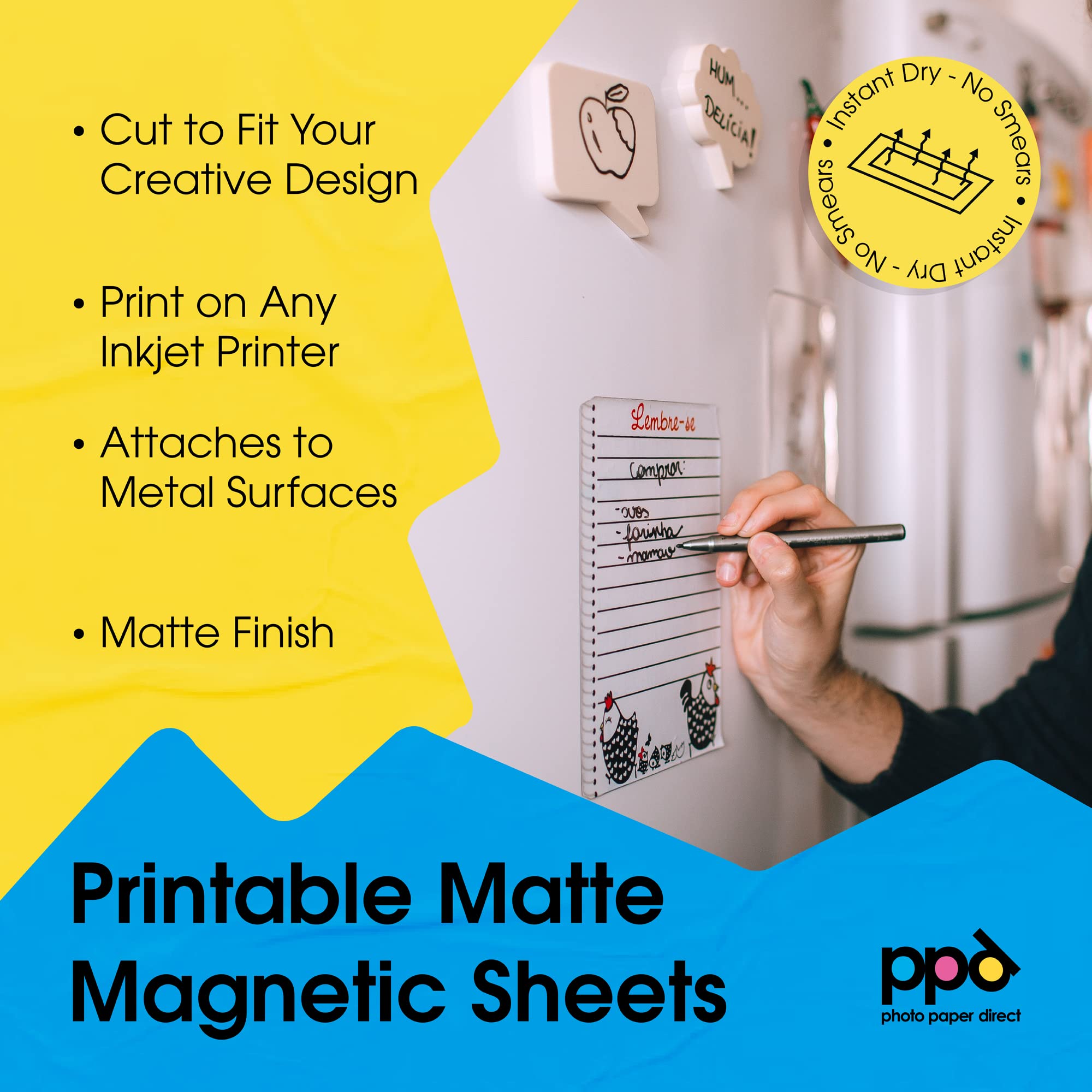 PPD Printable Inkjet Magnetic Sheets Matte Finish Premium 11mil Thick Photo Paper Quality, Instant Dry and Water-Resistant 8.5x11 x 5 Sheets (PPD-32-5)