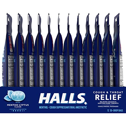 HALLS Relief Mentho-Lyptus Cough Drops, 12 Packs of 30 Drops (360 Total Drops)