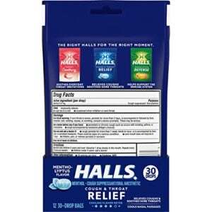 HALLS Relief Mentho-Lyptus Cough Drops, 12 Packs of 30 Drops (360 Total Drops)