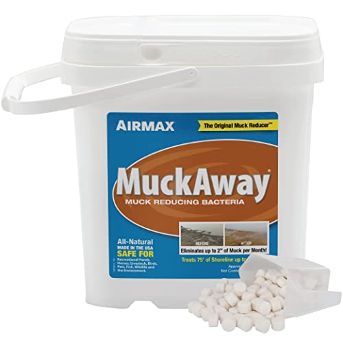 Airmax MuckAway Natural Beneficial Bacteria for Outdoor Ponds & Lakes, Muck, Sludge & Noxious Odor Solution, Easy to use Enzyme Tablets, Cleaner Beach & Shoreline, Fish, Pet & Wildlife Safe, 8 Scoops