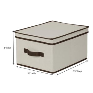 Household Essentials 513 Storage Box with Lid and Handle - Natural Beige Canvas with Brown Trim - Large