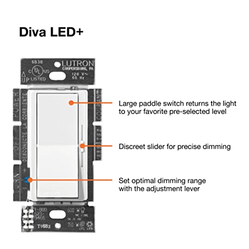 Lutron Diva LED+ Dimmer Switch for Dimmable LED, Halogen and Incandescent Bulbs, 150W/Single-Pole or 3-Way, DVCL-153P-BL, Black