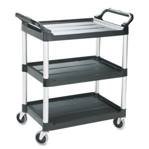 rubbermaid 342488bla economy plastic cart, three-shelf, 18-5/8w x 33-5/8d x 37-3/4h, black