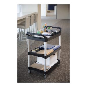 Rubbermaid 342488BLA Economy Plastic Cart, Three-Shelf, 18-5/8w x 33-5/8d x 37-3/4h, Black